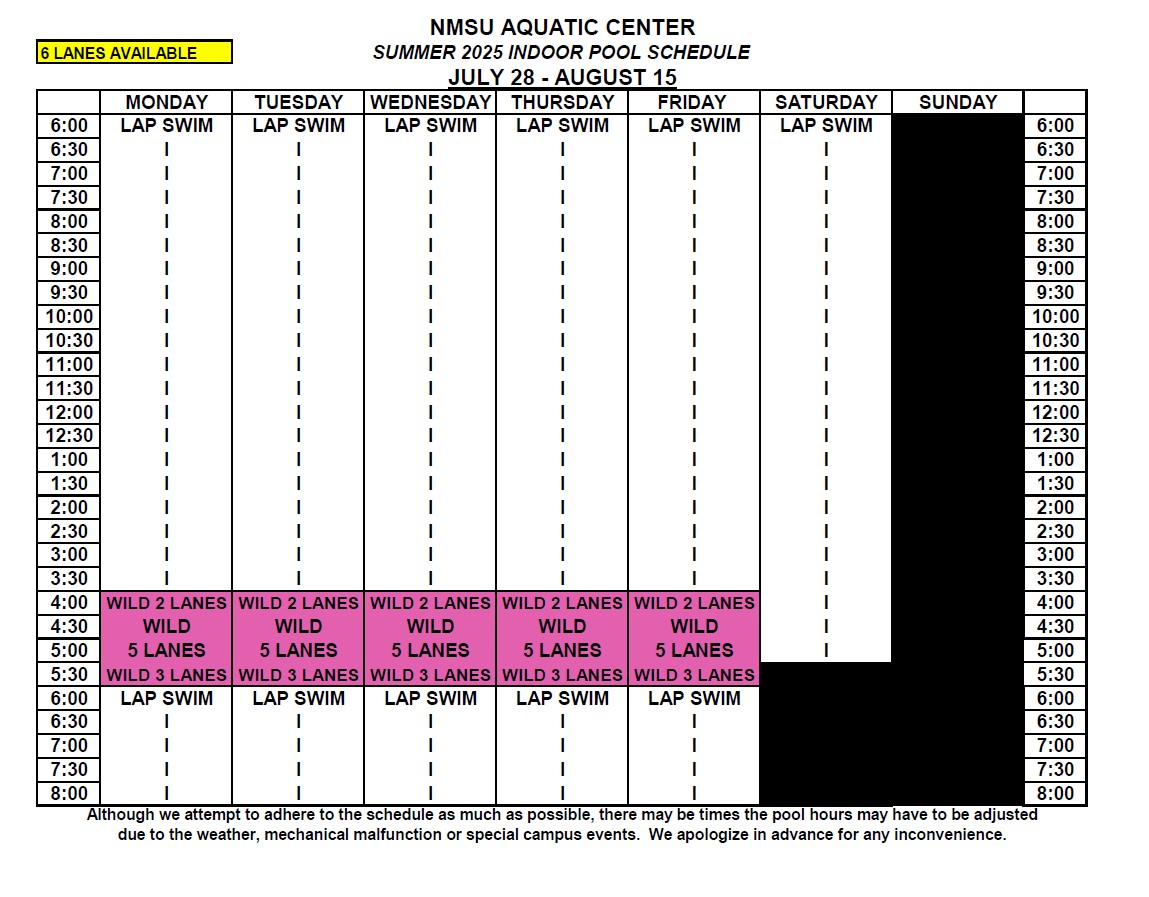 Indoor Pool Schedule 7 28 to 8 15